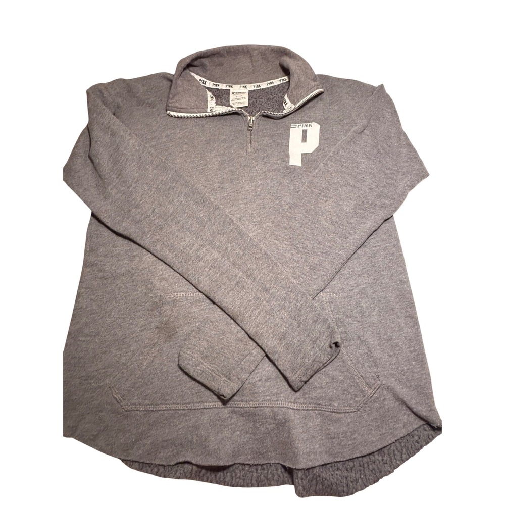 Vintage Pink Victoria's Secret Gray Quarter Zip Pullover Fleece Sweatshirt Small